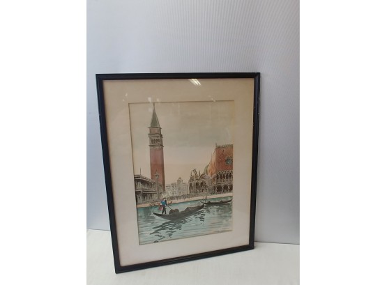 Signed Watercolor Painting Of Venetian  Canal Into