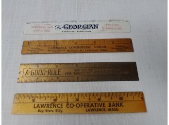 Four Vintage Advertising 6 Inch Rulers Including Brass Rule Advertising Whitehead And Hoag Company