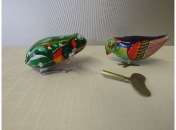 Tin Lithographed Wind-up Frog And Wind-up Bird