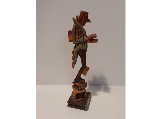 Hand-carved Wooden Bookworm Statue