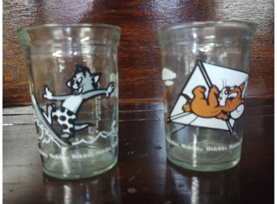 Pair Of Vintage Tom And Jerry Jelly Glasses
