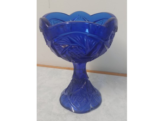 Cobalt Blue Pattern Glass Pedestal Dish