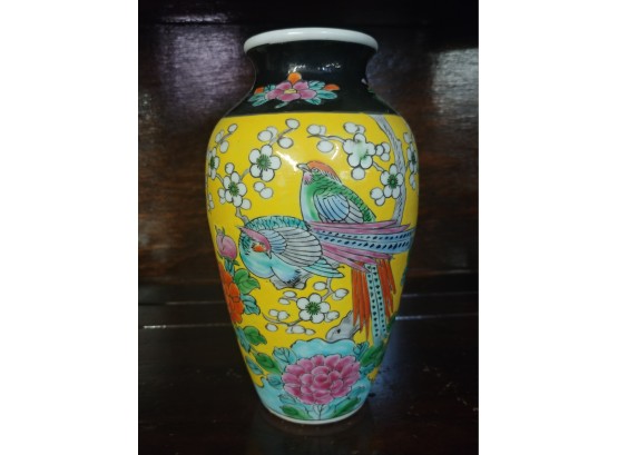 7 1/2 Inch Bird In Floral Decorated Chinese Porcelain Vase