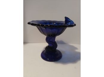 Cobalt Blue Glass Dolphin Stem Candy Dish