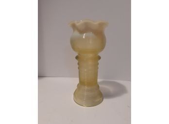 Treaded Yellow Opalescent Glass Vase