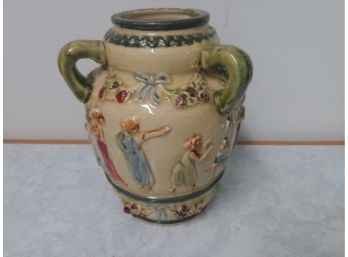 1920s Scenic Japanese 3 Handled Pottery Vase