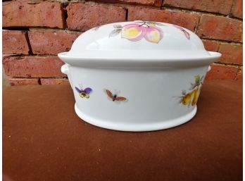 Fruit And Butterfly Decorated Porcelain Casserole Dish