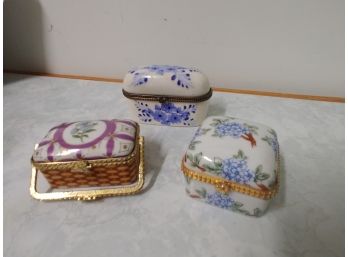 Three Floral Decorated Porcelain Keepsake Boxes