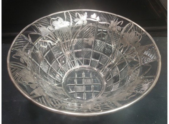 Iris And Butterfly Decorated Silver Deposit Fruit Bowl
