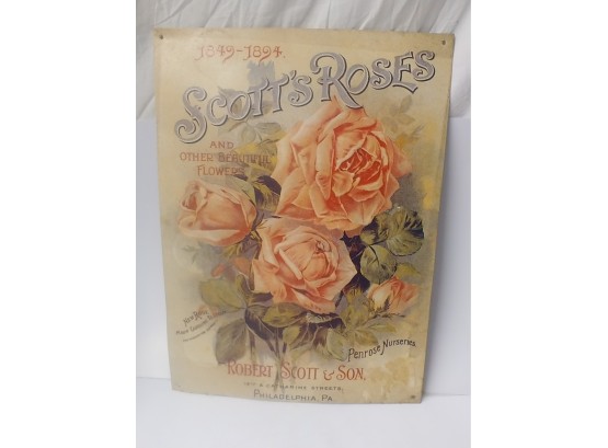 Scott's Roses And Beautiful Flowers Replica Tin Lithographed Advertising Sign