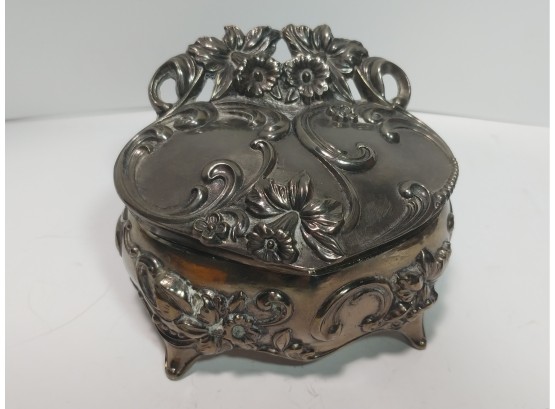 Vintage White Metal Silver Plated Victorian Style Jewelry Box