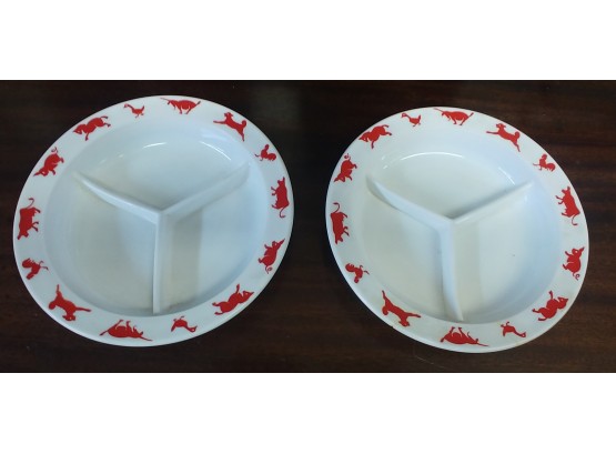 2 Vintage Milk Glass Juvenile Dishes With Animal Borders
