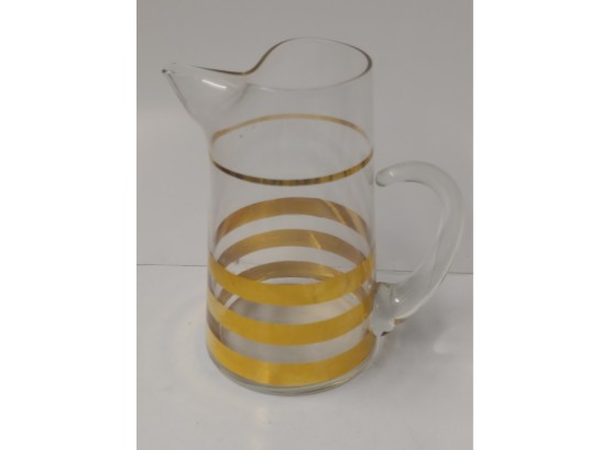 Mid-century Gold Banded Pitcher With Ice Lip