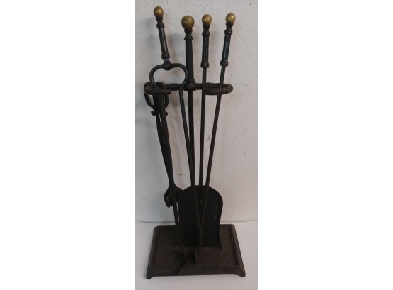Bradley And Hubbard 4 Piece Brass And Iron Fireplace Toolset