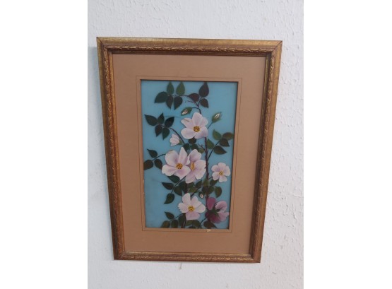 Framed Victorian Hand-painted Glass Panel