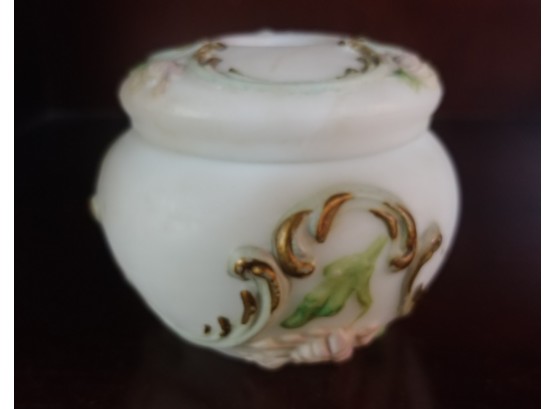 Antique Hand-painted Milk Glass Hair Receiver