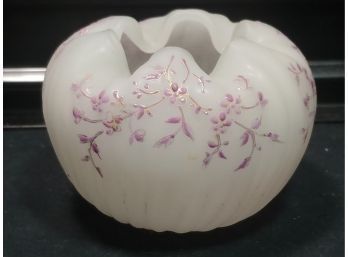 Hand Blown Victorian Art Glass Rose Bowl With Enamel Painted Decoration