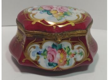 Beautiful French Floral Decorated Porcelain Keepsake Box