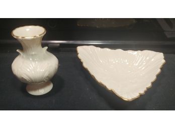 Lenox Porcelain Woodland Triangular Bowl And Vase