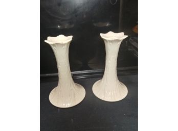 Pair Of Lenox Woodland Pattern Porcelain Candlesticks