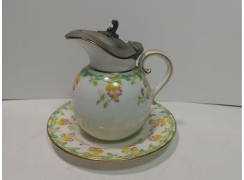 Fine Wedgewood Pewter Topped Syrup Jug With Drip Plate