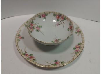 Hand-painted Nippon China Two-tier Snack Dish
