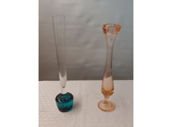 2 Vintage Glass Bud Vases One With Controlled Bubble Base