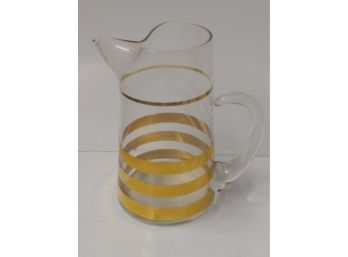 Mid-century Gold Banded Pitcher With Ice Lip