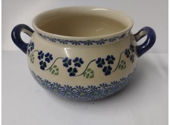 Floral Decorated Two Handled Polish Pottery Pot