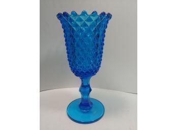 Light Blue Glass  Sawtooth Pattern Pedestal Spooner