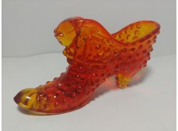 Fenton Amberina Glass Cat In Shoe