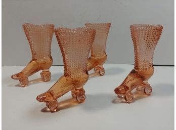 Four Pink Pattern Glass Boot Skate Toothpick Holders