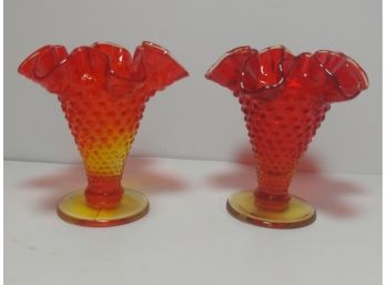 Two Fenton Amberina Vases