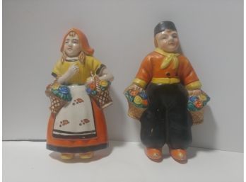 1920s Vintage Japanese Dutch Boy And Dutch Girl Wall Plaques By Yamakaso