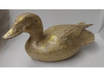 Carved Wooden Decoy With Gold Wash Finish