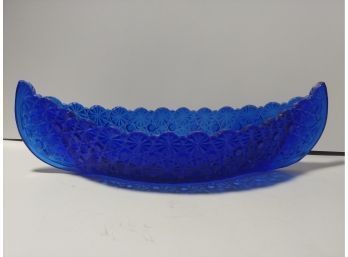 Cobalt Blue Glass  Daisy & Button Pattern Canoe ShapedCandy Dish