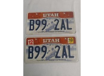 Pair Of Utah License Plates With The Greatest Snow On Earth Logo