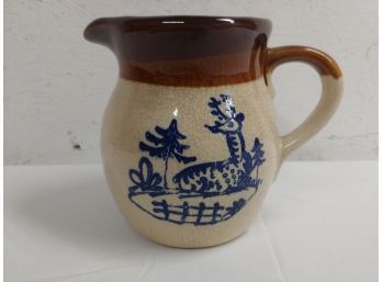 American Country Collection Deer In Forest Motif Pitcher ( Heavy Crazing)