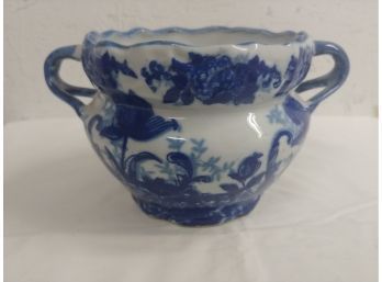 Floral Decorated Chinese Blue And White Porcelain Two Handled Planter