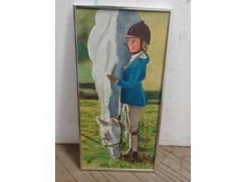 Oil Painting On Board Of Young Girl With Horse Signed M.Wood
