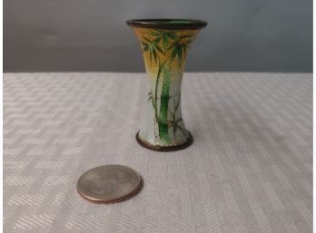 Miniature Chinese Enamel Vase With Bamboo Decoration