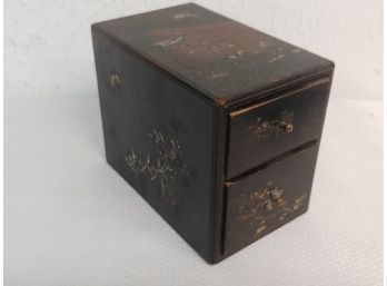Two Draw Japanese Lacquerware Cabinet With Mother Of Pearl Applique