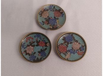 Three  3 In Chinese Cloisonne Enamel Plates