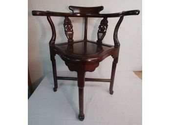 Floral Carved Chinese Rosewood Corner Chair With Marble Inserts