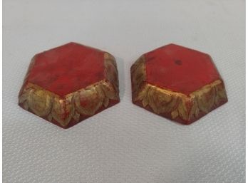 Two Carved Orange Lacquered Chinese Plymths With Gold Accents