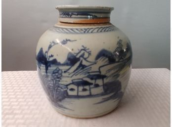 Canton Porcelain Ginger Jar With Repaired Lid