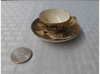 Signed Miniature Satsuma Cup And Saucer (as Is)