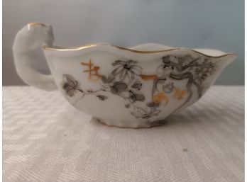 Decorated Chinese Porcelain Sauce Boat Marked With Gold Characters