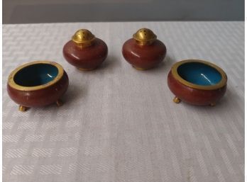 Two Pair Of Chinese Cloisonne Enamel Salt And Peppers