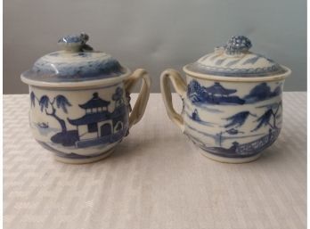 2 Canton Porcelain Covered Cups